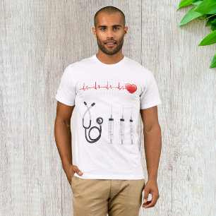 Camiseta Monitor de ECG do Coração com Estetoscópio e Serin