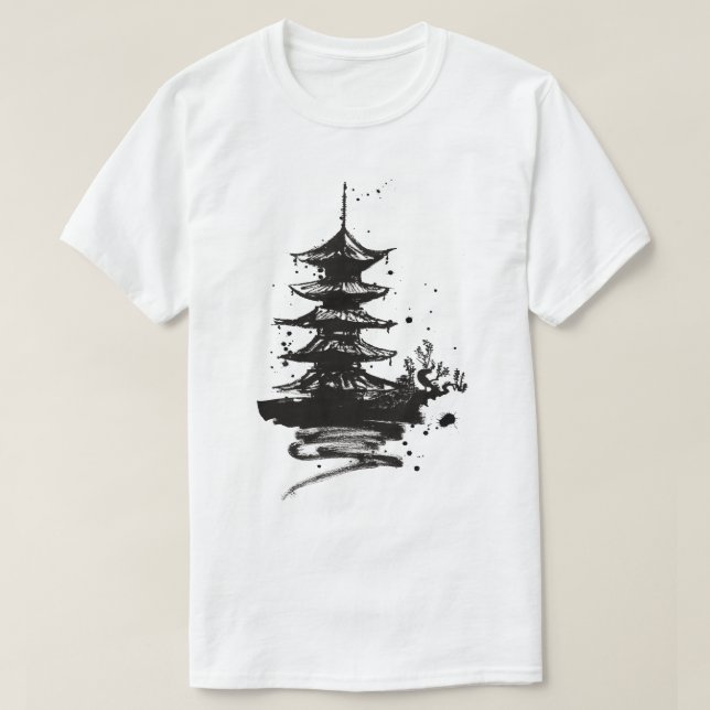 Camiseta Monk Torre Chinesa - Templ Asiático Espir (Frente do Design)
