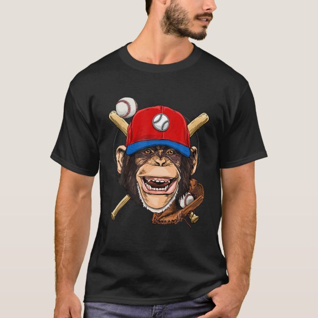Camiseta Monkey Baseball Monkey Amava Jogador de Baseball (Frente)