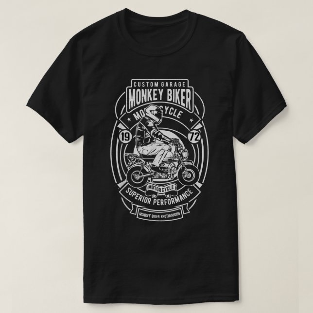 Camiseta Monkey Biker de Garagem Personalizada (Frente do Design)