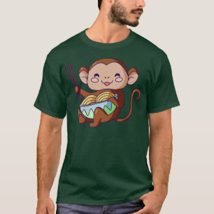 Camiseta Monkey Comendo Ramen Kawaii Anime Noodles Japonese