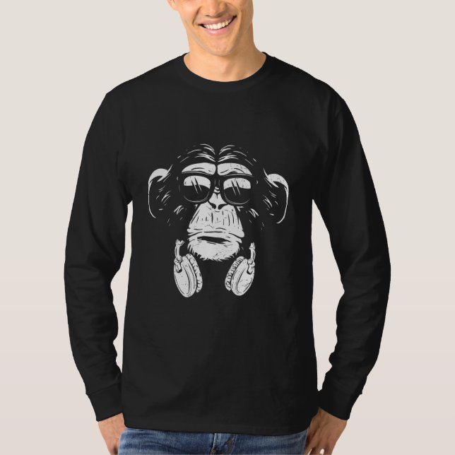 Camiseta Monkey Cooler Monkey Dj Headphones  Idea Party Mus (Frente)