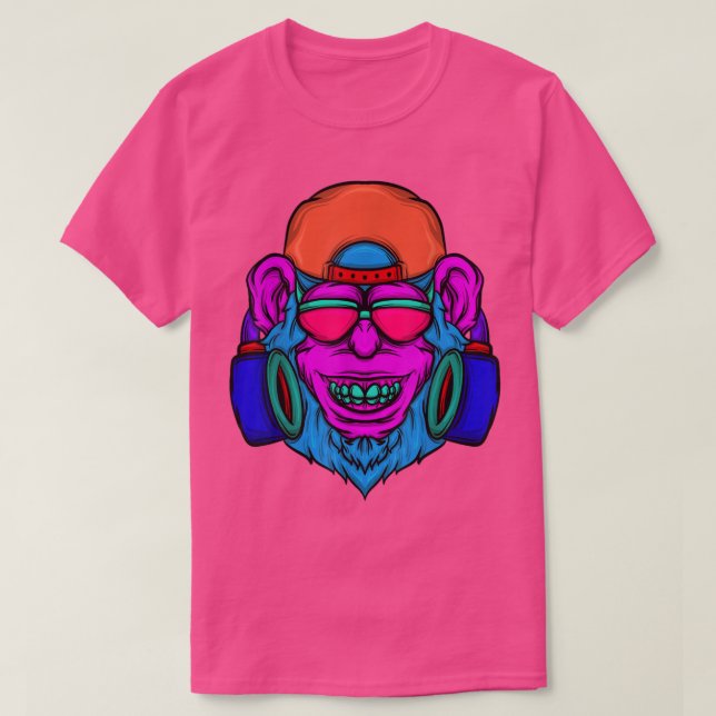 Camiseta Monkey DJ Zookeeper Music Lover Primate Retro Anos (Frente do Design)