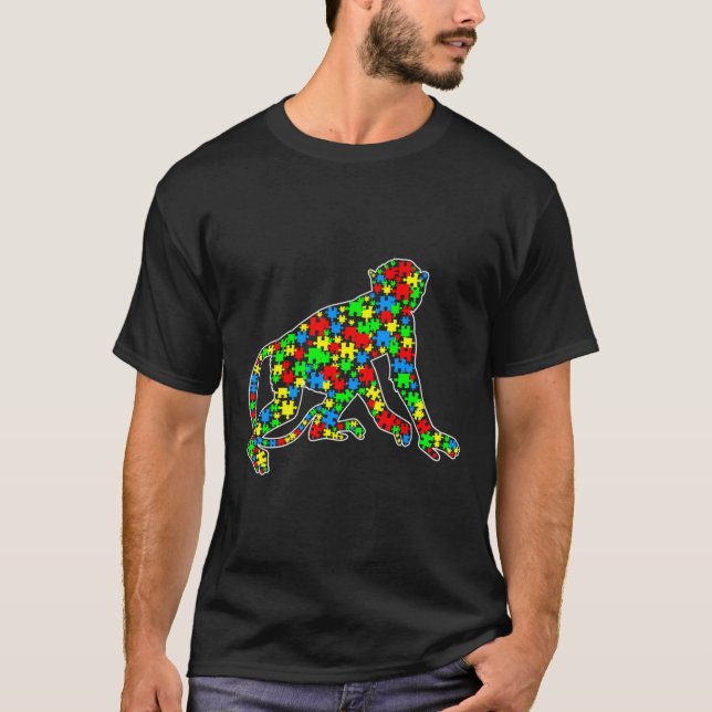 Camiseta Monkey Engraçado Quebra-cabeça animal Sensibilizaç (Frente)