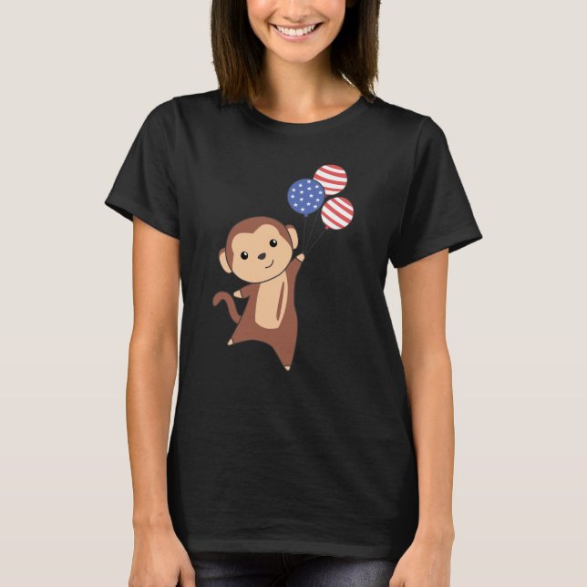 Camiseta Monkey Funny Monkey 4th Of July American Flag (Frente)