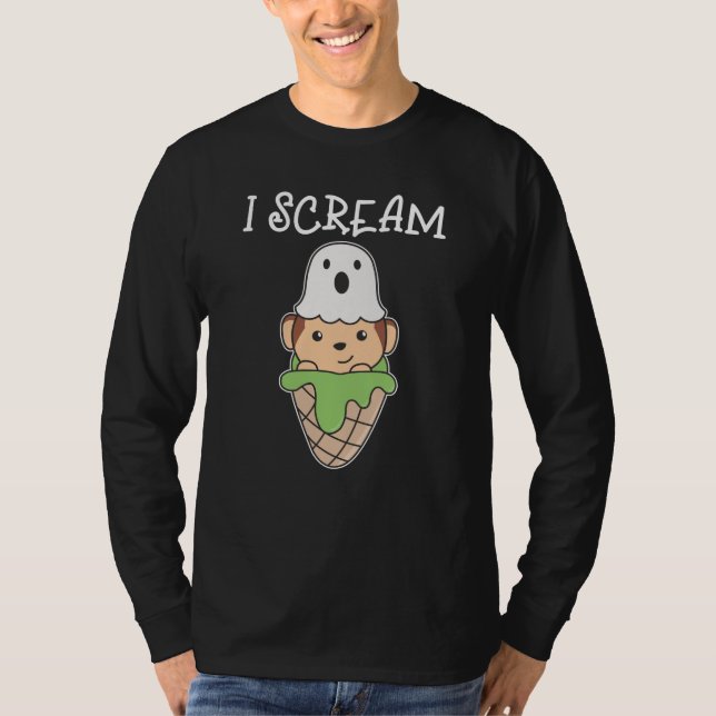 Camiseta Monkey Halloween Ghost I Gritar Ice Pun (Frente)