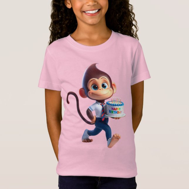 Camiseta Monkey in a White Shirt and Tie, Happy Birthday, b (Frente)
