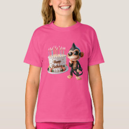 Camiseta Monkey in Dark Glasses with a Big Cake, Happy Bir