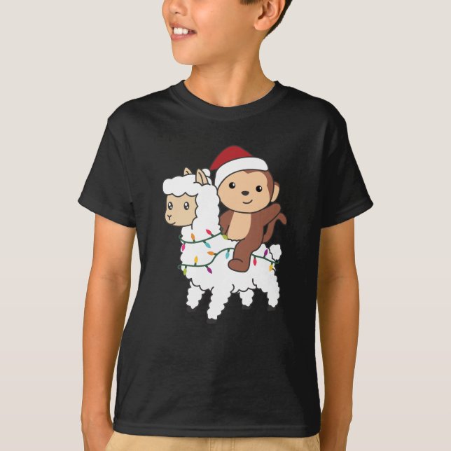 Camiseta Monkey Lama Natal - Animais de inverno (Frente)
