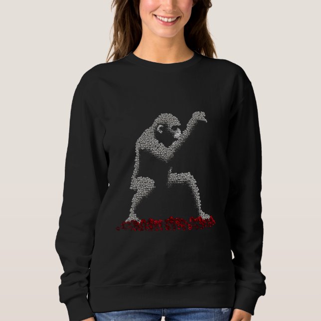 Camiseta Monkey Pixel Animal Art Roses Flowers Creative Mon (Frente)