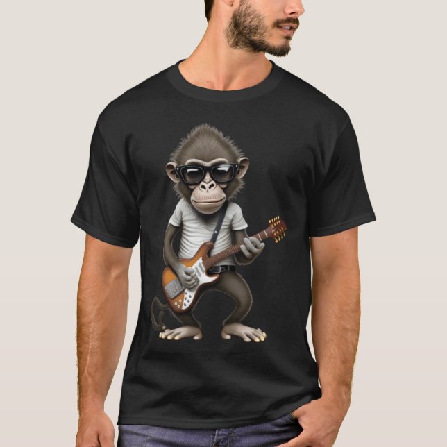 Camiseta Monkey Playing Electric Guitar  Animal Monkey  Gui (Frente)