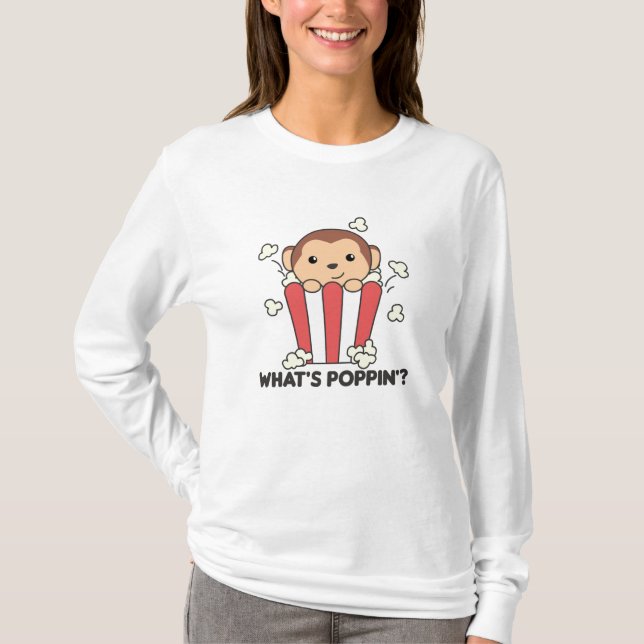 Camiseta Monkey Popcorn Whats Poppin Funny Pun (Frente)