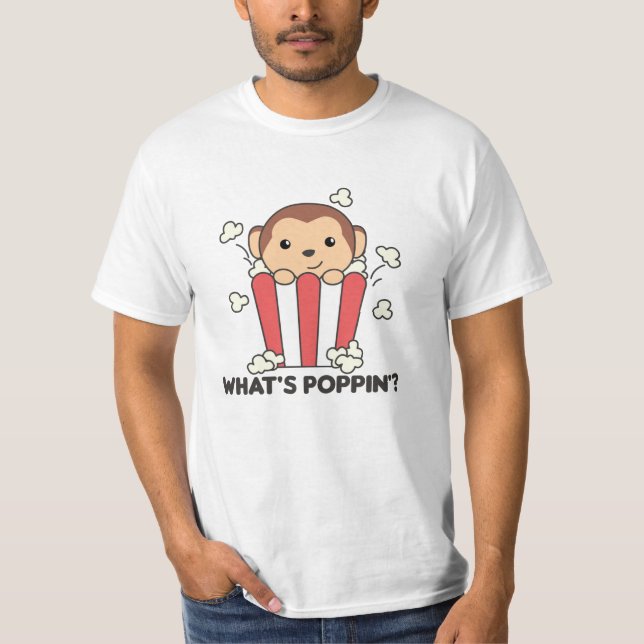 Camiseta Monkey Popcorn Whats Poppin Funny Pun (Frente)
