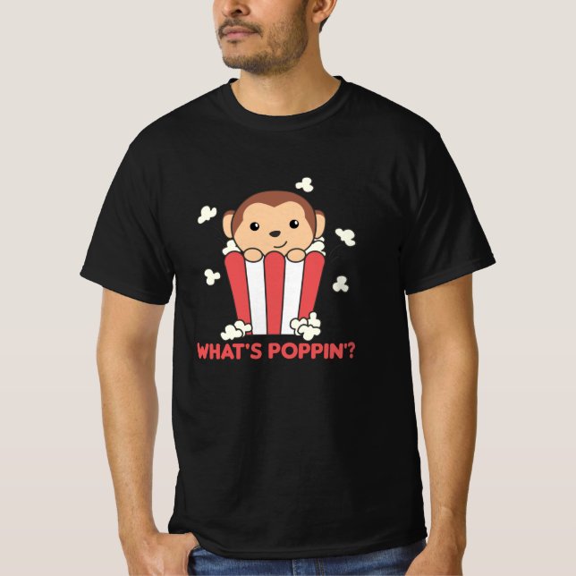 Camiseta Monkey Popcorn Whats Poppin Funny Pun (Frente)