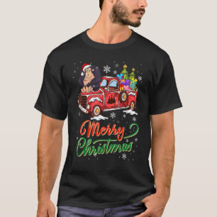 Camiseta Monkey Ride Red Truck Natal Pajama Xmas Anima
