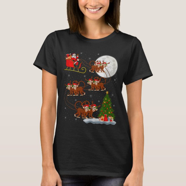 Camiseta Monkey Santa Sleigh Flying Funny Magical Christmas (Frente)