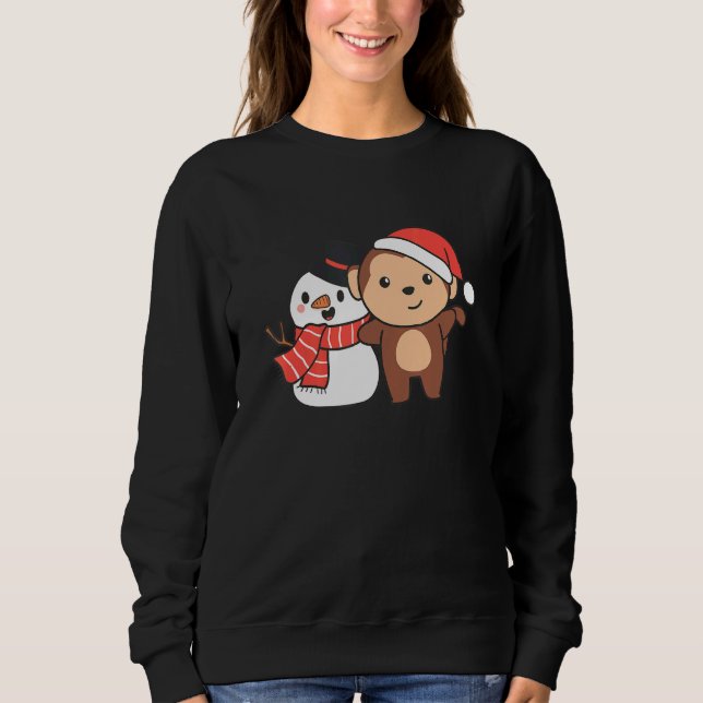 Camiseta Monkey With Snowman In Winter For Christmas (Frente)