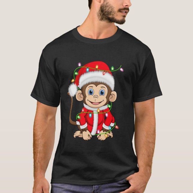 Camiseta Monkey Xmas Lighting Papais noeis Costume Monkey C (Frente)