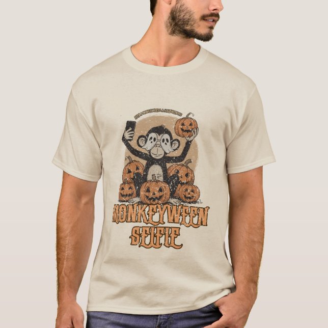 Camiseta Monkeyween Selfie – Halloween Vintage  (Frente)