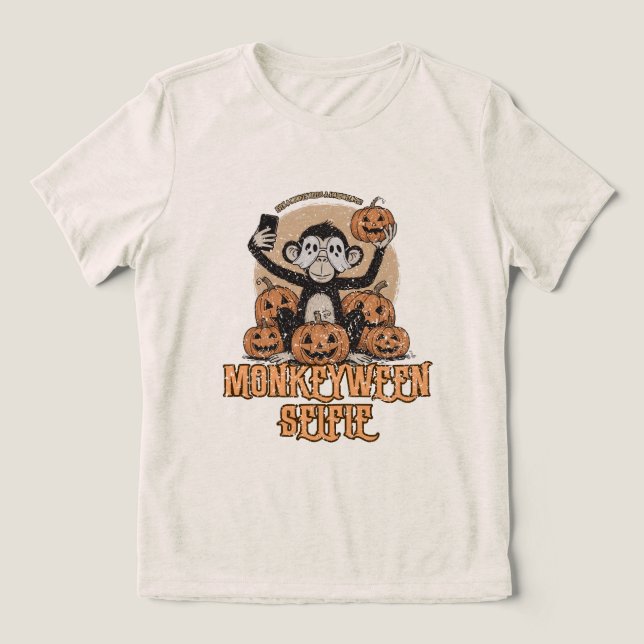 Camiseta Monkeyween Selfie – Halloween Vintage  (Design frontal)