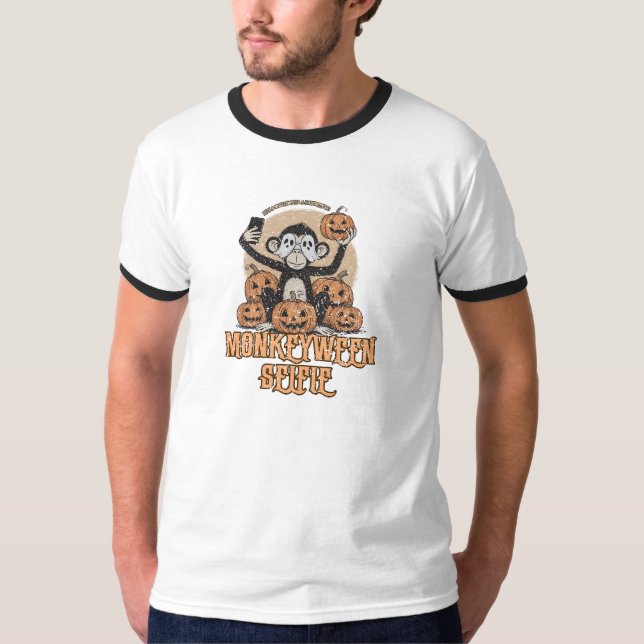 Camiseta Monkeyween Selfie – Halloween Vintage  (Frente)