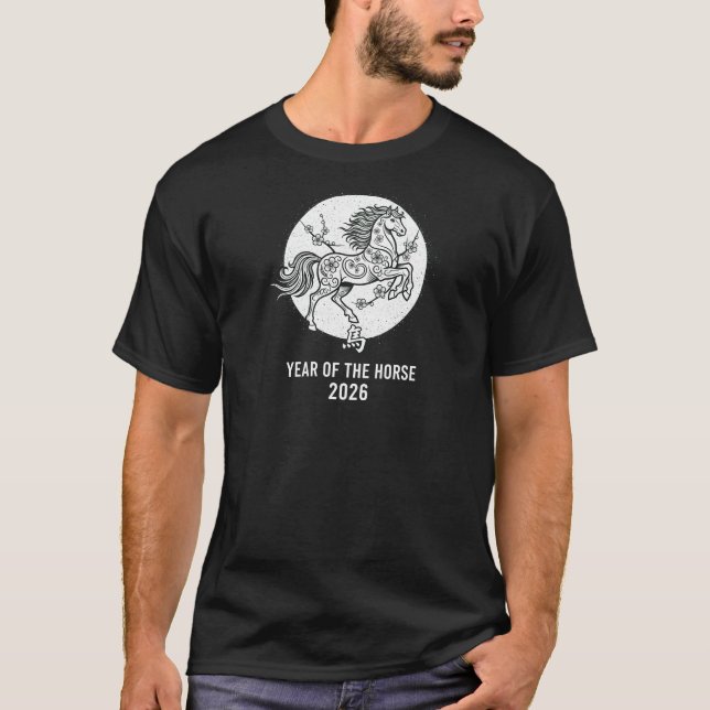 Camiseta Monochrome Year of the Horse 2026 Line Art (Frente)