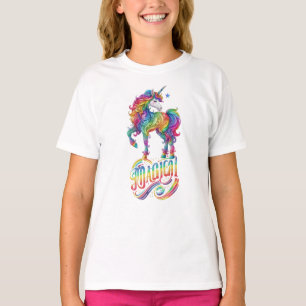 Camiseta Monocórnio Arco-íris, bonito e colorido