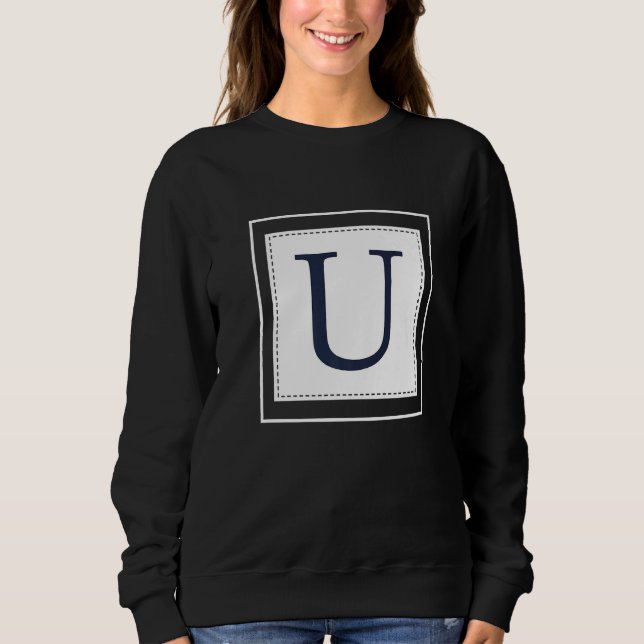 Camiseta Monogram Letter U Alphabet U Initial Navy Blue   (Frente)