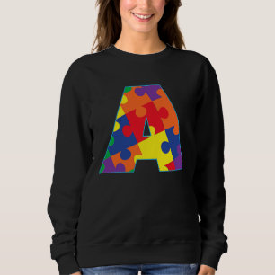 Camiseta Monograma A em Peças de Puzzle Multicoloridas