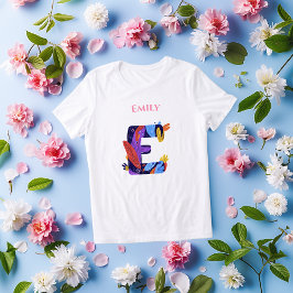 Camiseta Monograma Artístico - Letra E Aniversário Colorido