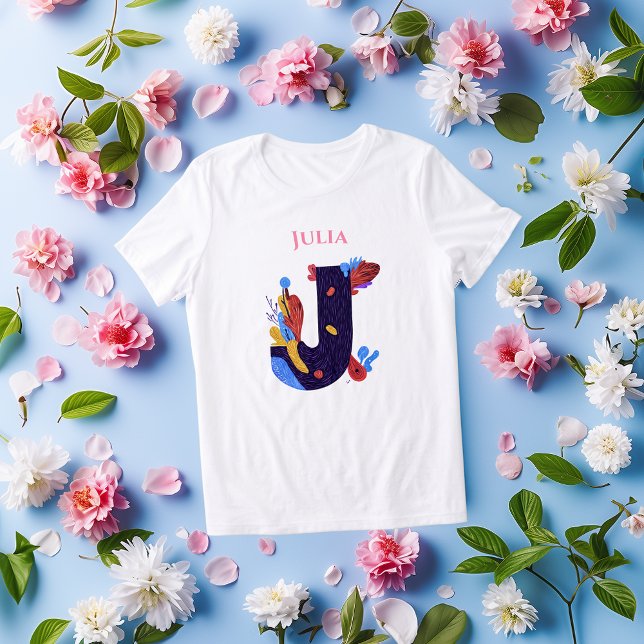 Camiseta Monograma Artístico - Letra J Presente de Aniversá (Criador carregado)