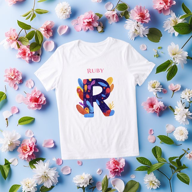 Camiseta Monograma Artístico - Letra R Presente de Aniversá (Criador carregado)