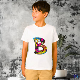 Camiseta Monograma B Colorido e Divertido Tribal e Doodle