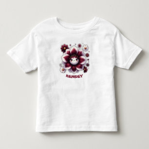 Camiseta Monograma Bonita em Flor de Borgonha e Branco  