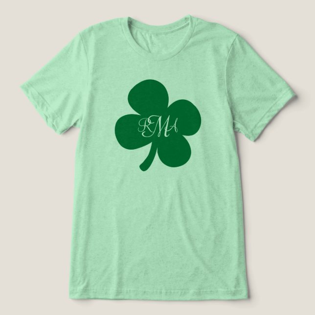 Camiseta Monograma bonito de Shamrock Verde Personalizado (Design frontal)