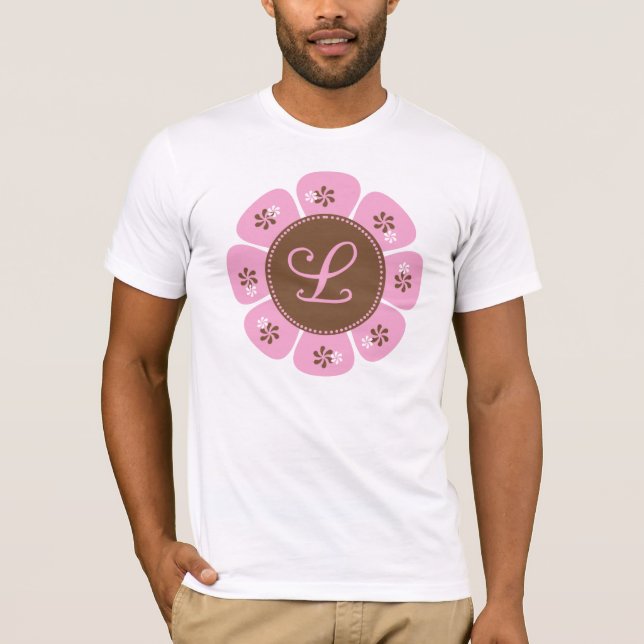 Camiseta Monograma castanho e rosa L (Frente)
