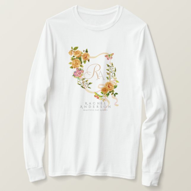 Camiseta Monograma Chic Dourado Rosa Branco (Frente do Design)