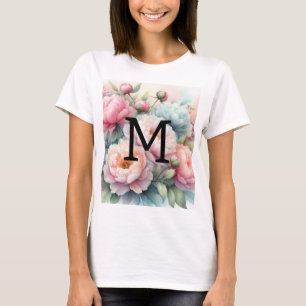 Camiseta Monograma com aquarela floral, cor-de-rosa, párias