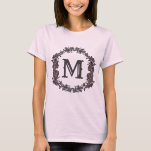 Camiseta Monograma com Moldura de Púrpura e Prata Elegante