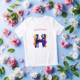 Camiseta Monograma Criativo - Letra H Aniversário Colorido