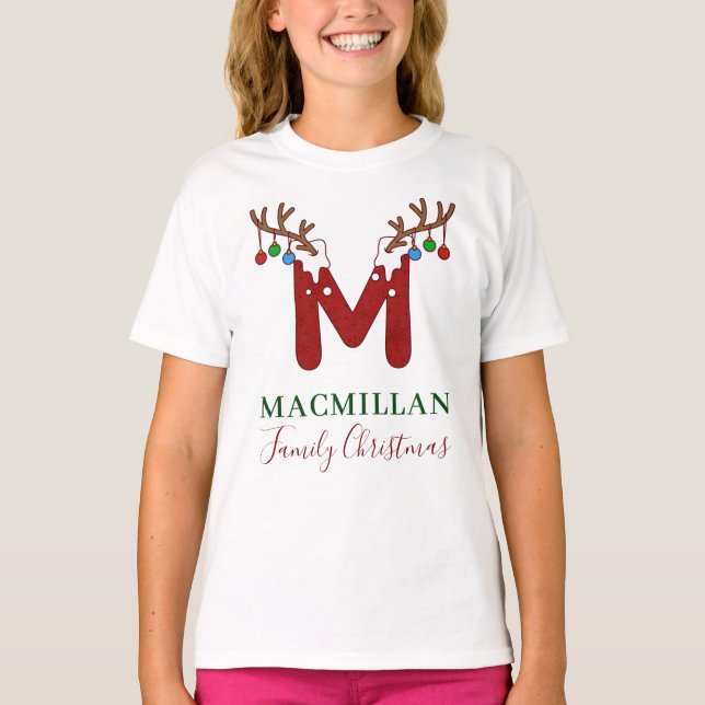 Camiseta Monograma da família de filhas de Natal coincident (Frente)