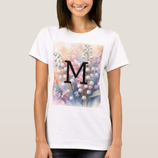 Camiseta Monograma de aguarela floral lírio do vale