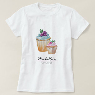 Camiseta Monograma de Aquarela de CupCakes e Frutas