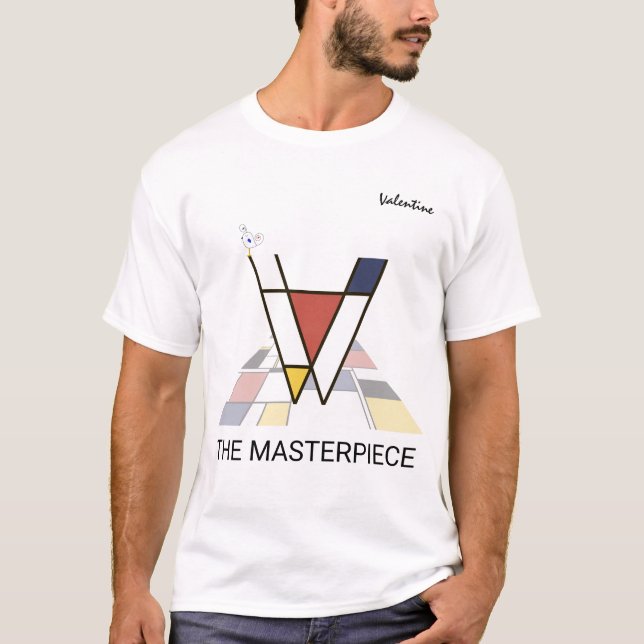 Camiseta Monograma de Arte Moderna e Pássaro Cuto - Letra " (Frente)