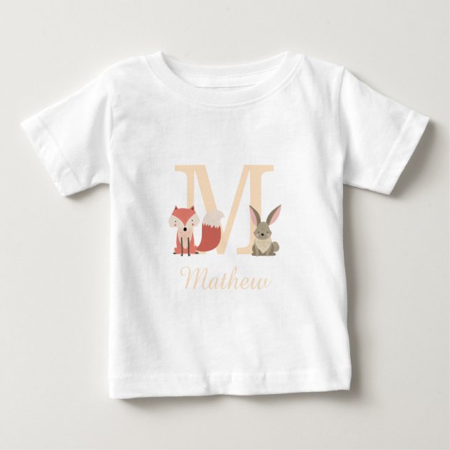 Camiseta Monograma de Bebê Raposa Floresta Fofa (Frente)