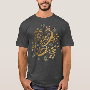 Camiseta Monograma de caligrafia de Ouro de luxo com letra 