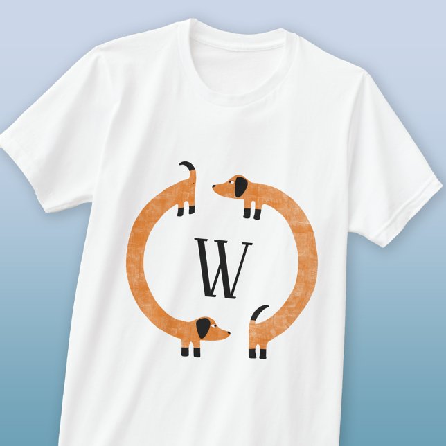 Camiseta Monograma de Enchimento de Enchimento Engraçado (Dachshund Wiener Sausage Dog monogram initial fun t-shirt)