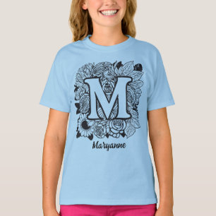 Camiseta Monograma de Floral Preto e Branco Letra M