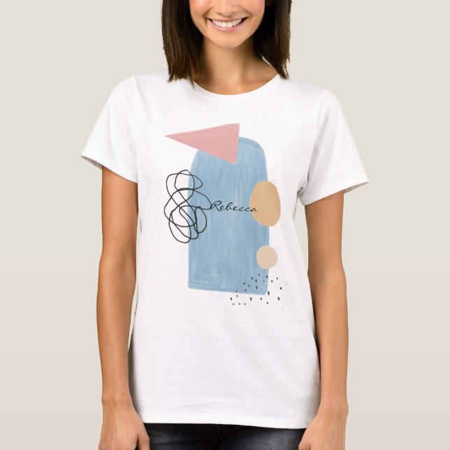 Camiseta Monograma de Formas Azuis Cor-de-Rosa Abstrato mod (Frente)