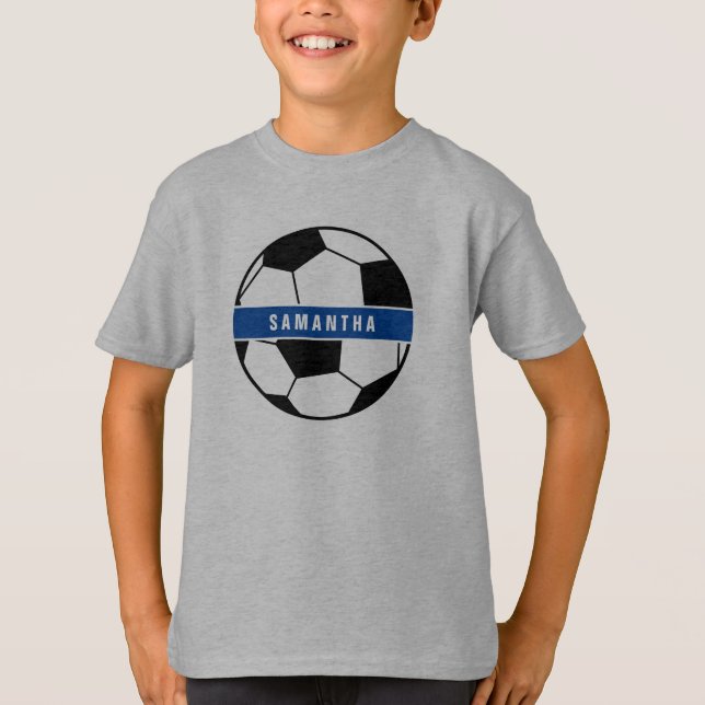 Camiseta Monograma de Futebol Negro Branco e Azul (Frente)
